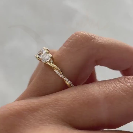 Elegant 2.00 CT Round Lab Grown Diamond Engagement Ring IGI Certified Three Stone Twisted Band Setting, Bridal Wedding Ring Luxury Jewelry Gift