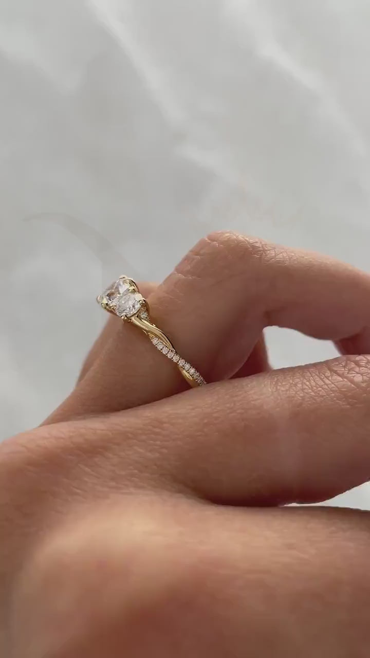 Elegant 2.00 CT Round Lab Grown Diamond Engagement Ring IGI Certified Three Stone Twisted Band Setting, Bridal Wedding Ring Luxury Jewelry Gift