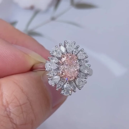 2.70 CT fancy pink oval lab grown diamond engagement ring IGI certified double halo side stones bridal ring luxury fine jewelry wedding ring