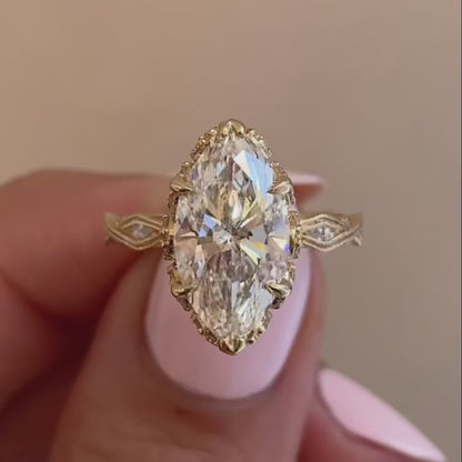 3.00 TCW Marquise Lab Grown Diamond Engagement Ring | IGI Certified | Designer Side Stone Ring
