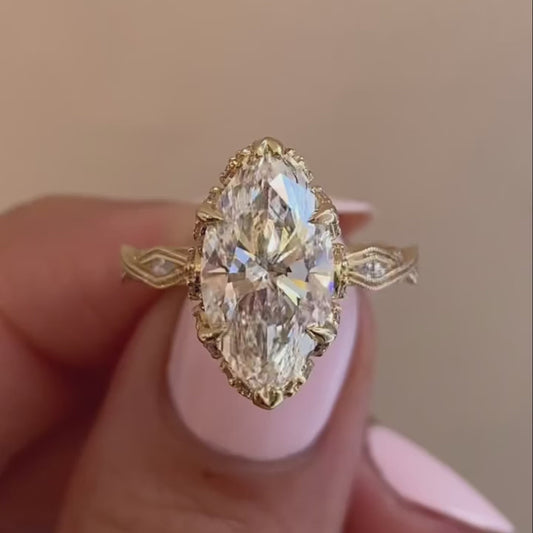 3.00 TCW Marquise Lab Grown Diamond Engagement Ring | IGI Certified | Designer Side Stone Ring