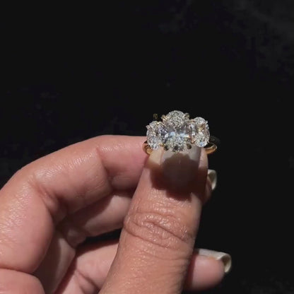 1.5ct Oval trio Diamond Ring Trio Ring with Center Stone with Oval Side Stones, Engagement Ring and Wedding Gift Ring