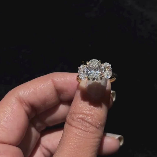 1.5ct Oval trio Diamond Ring Trio Ring with Center Stone with Oval Side Stones, Engagement Ring and Wedding Gift Ring