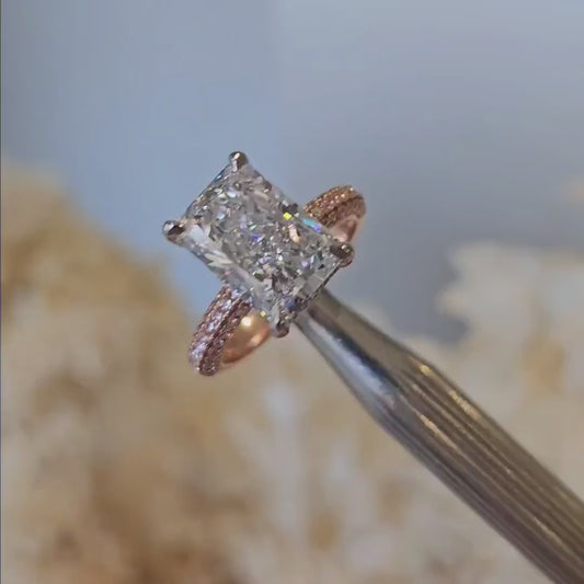 5.50 CT Radiant Lab Grown Diamond Engagement Ring | Hidden Halo Ring | IGI Certified