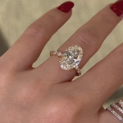 2.00 CT Oval Lab Grown Diamond Engagement Ring | Hidden Halo & Pavé Band | IGI Certified