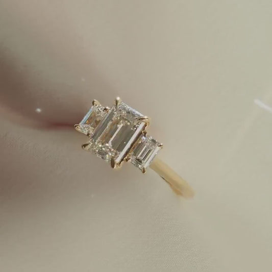 4ct Emerald Three Stone Lab Grown Diamond Ring Classic Minimalist Engagement Ring and wedding gift or promise Gift her/women
