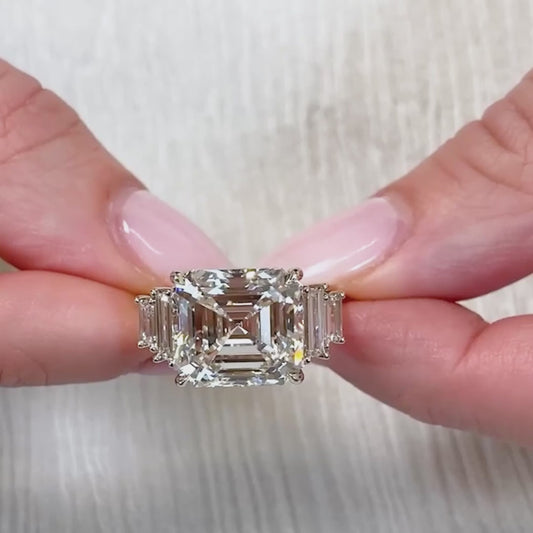 Elegant 9.50 TCW Asscher Cut Lab Diamond Engagement Ring Five Stone Setting IGI Certified Bridal Wedding Ring Luxury Fine Jewelry Gift Design