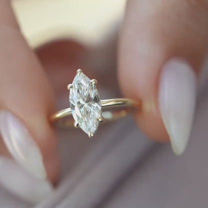 3.00 CT Marquise Cut Lab Grown Diamond Engagement Solitaire Ring | Hidden Halo | IGI Certified