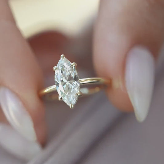 3.00 CT Marquise Cut Lab Grown Diamond Engagement Solitaire Ring | Hidden Halo | IGI Certified