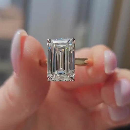 7.00 CT Emerald Cut Lab Grown Diamond Engagement Ring | Two-Tone Gold | IGI Certified
