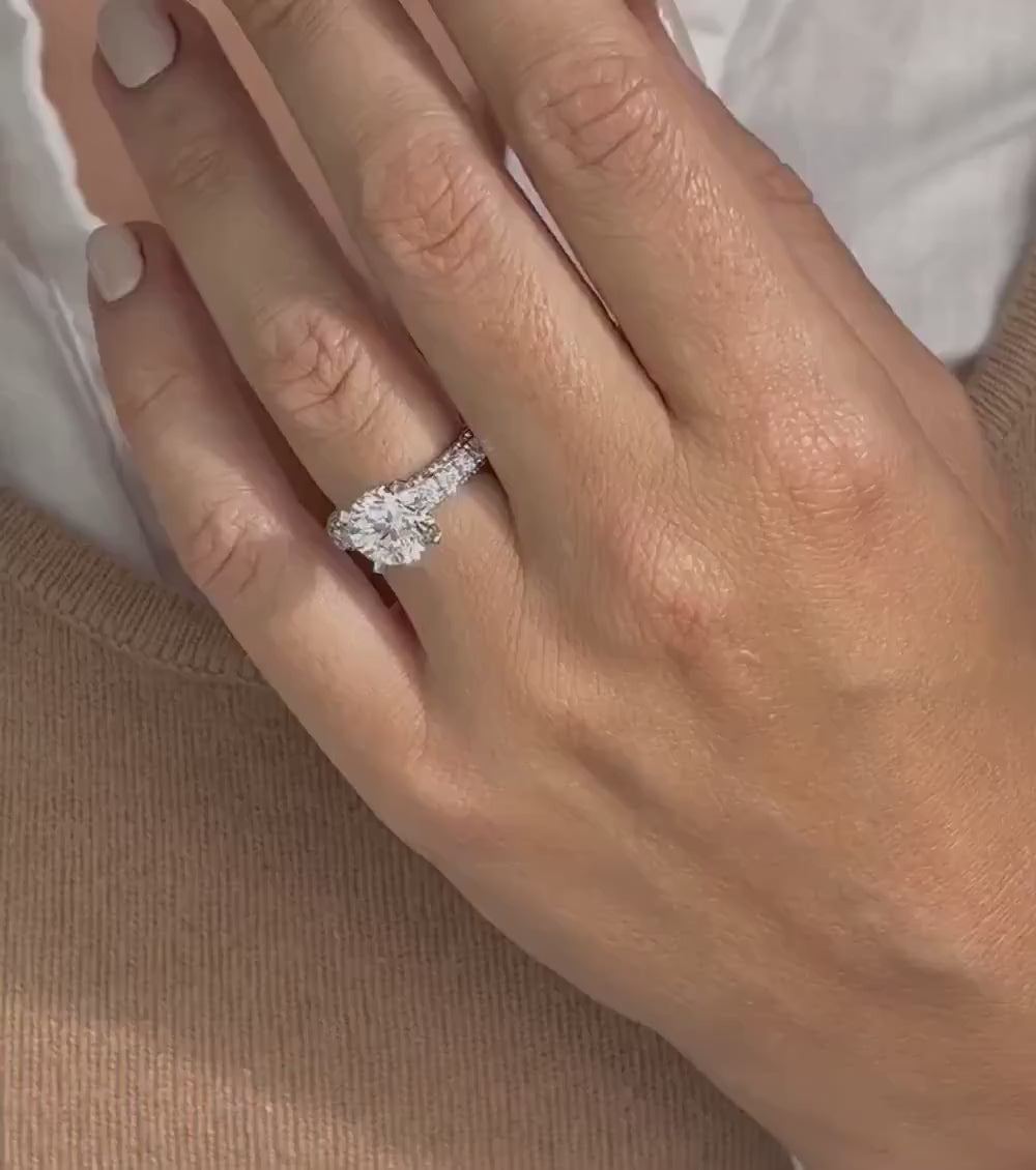 Round 4.80 TCW lab grown diamond IGI engagement ring 2.80 ct center hidden halo pavé band wedding ring bridal jewelry luxury gift for her wife
