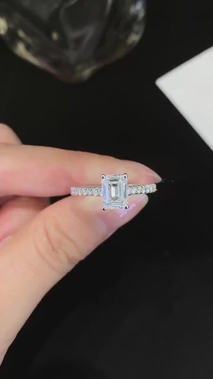 Emerald Lab Grown Diamond Engagement Ring | Solitaire Pavé White Gold Setting | IGI Certified