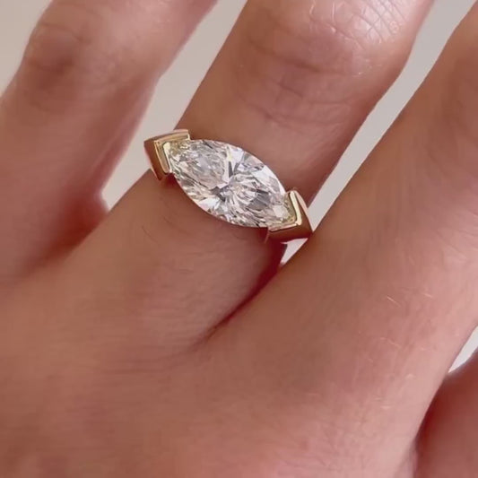 2.50 CT Marquise Lab Grown Diamond Engagement Ring | Vintage Ring | Modern Bezel Setting | IGI Certified