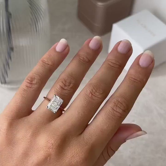 Radiant cut 4.0ct lab grown diamond solitaire ring Juliette setting hidden halo IGI certified engagement wedding ring luxury bridal gift for her wife
