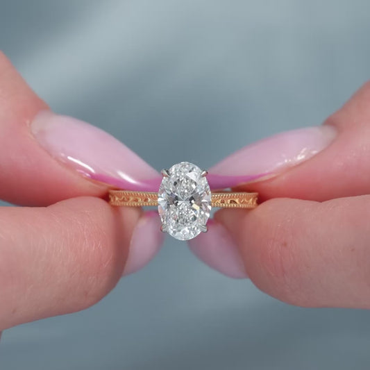 2.50 CT Oval Cut Lab Grown Diamond Engagement Ring | Hidden Halo | Vintage Ring | IGI Certified