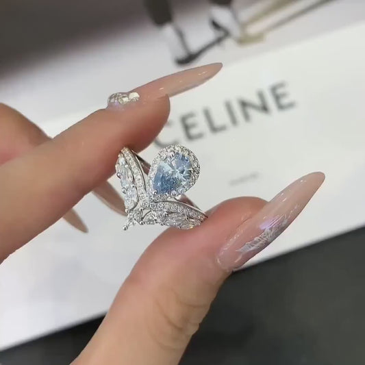 3.20 TCW Fancy Pear Lab Grown Diamond Engagement Ring | Cathedral Triple Halo Ring | IGI Certified