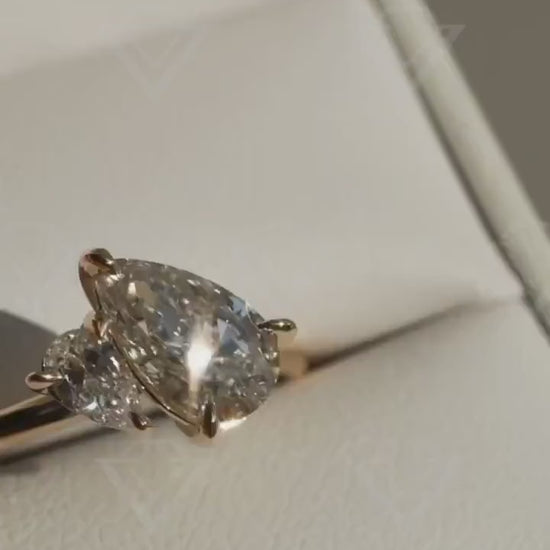 4.50 TCW duet pear toi et moi lab grown diamond ring engagement wedding promise gift IGI style minimalist jewelry gift for her women

