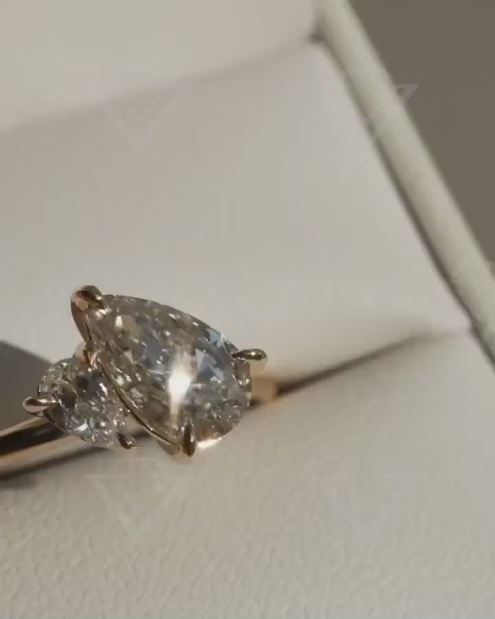 4.50 TCW duet pear toi et moi lab grown diamond ring engagement wedding promise gift IGI style minimalist jewelry gift for her women
