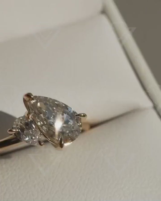 4.50 TCW duet pear toi et moi lab grown diamond ring engagement wedding promise gift IGI style minimalist jewelry gift for her women
