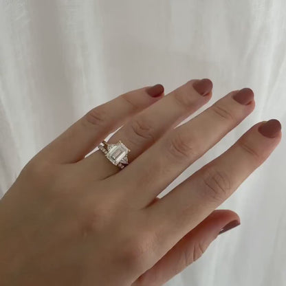 4.50ct Emerald Cut with Trillian Cut Side Stone Lab Grown Diamond Ring With Manilla Setting Classic Minimalist Engagement Ring, Wedding Ring, Marriage Gift for Her/Women
