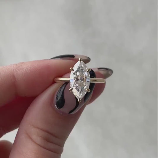 Marquise cut lab grown diamond ring 2.20ct, solitaire 6 prong engagement ring, IGI certified, fine bridal jewelry luxury
