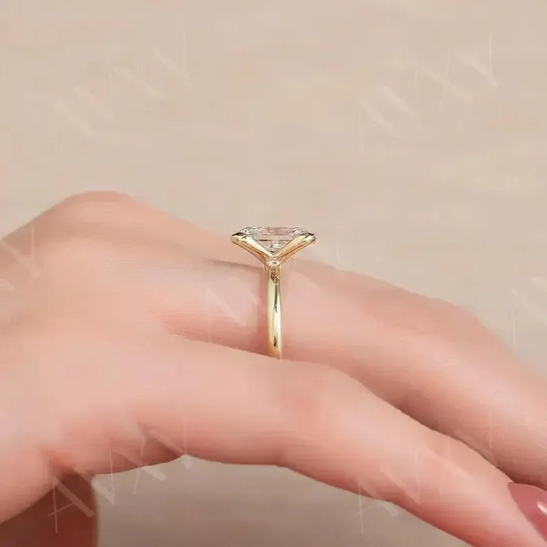 Radiant 2.00CT Lab Grown Diamond Ring for Engagement with Half Bezel Solitaire, IGI Certified Wedding Ring, Elegant Gift for Her Jewelry
