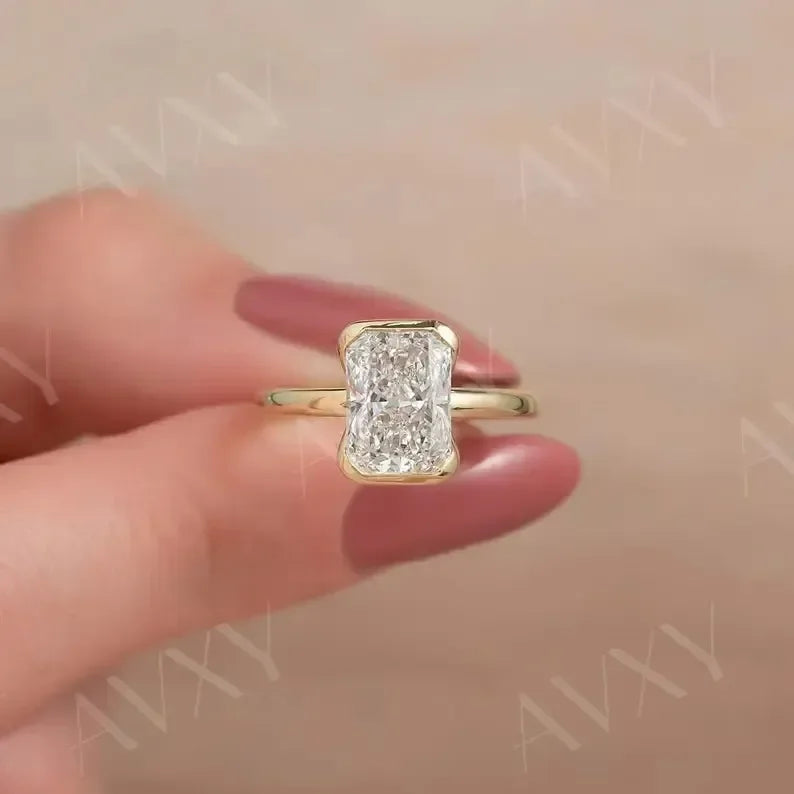 Radiant 2.00CT Lab Grown Diamond Half Bezel Solitaire Engagement Ring IGI Certified Wedding Ring Bridal Jewelry Gift for Her Luxury Ring
