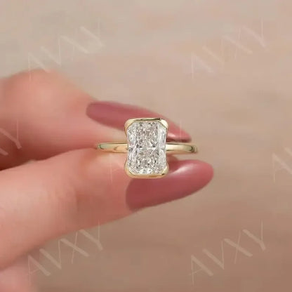 Radiant 2.00CT Lab Grown Diamond Half Bezel Solitaire Engagement Ring IGI Certified Wedding Ring Bridal Jewelry Gift for Her Luxury Ring
