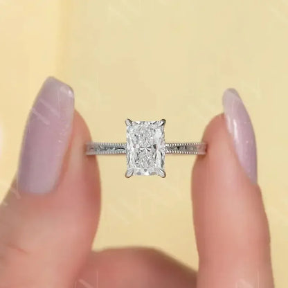 Radiant 2.50CT Lab Grown Diamond Engagement Ring Double Hidden Halo Pavé Band IGI Certified Wedding Ring Bridal Jewelry Gift for Her
