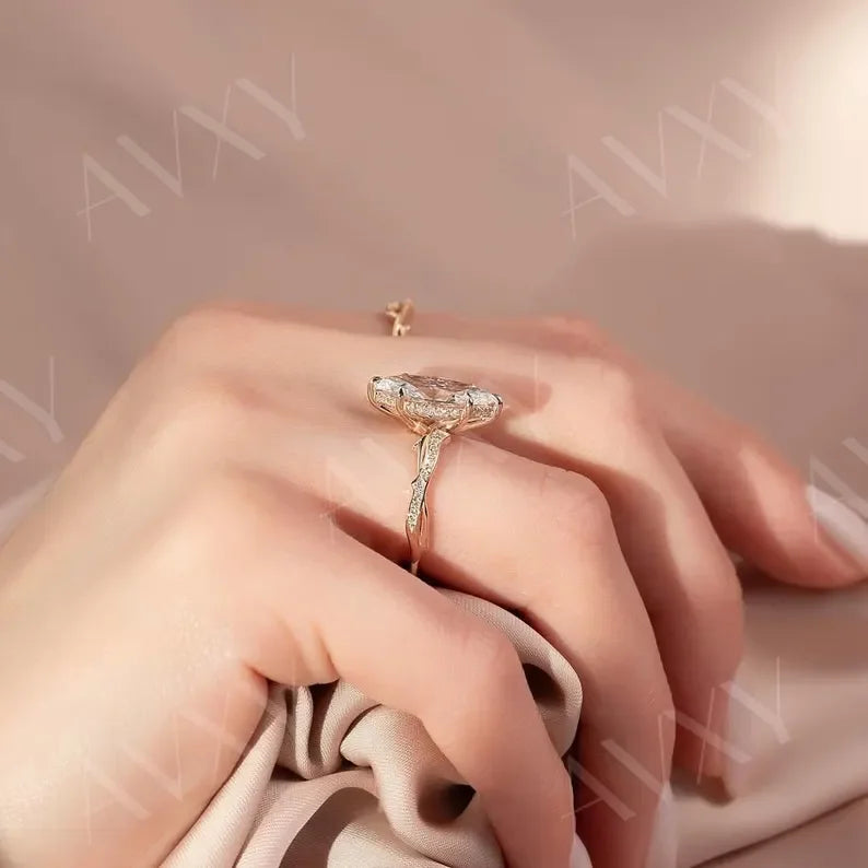 Luxury Marquise Hidden Halo 2.50CT Lab Grown Diamond Engagement Ring|Custom Made Pave Band|Bridal Wedding Ring Gift for Girl Unique Jewelry Ring
