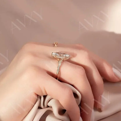 Luxury Marquise Hidden Halo 2.50CT Lab Grown Diamond Engagement Ring|Custom Made Pave Band|Bridal Wedding Ring Gift for Girl Unique Jewelry Ring
