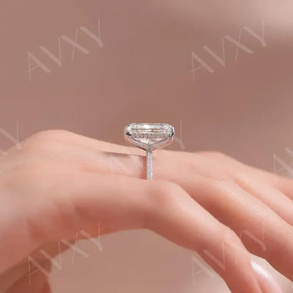 Luxury Radiant 2.50CT Lab Grown Diamond Engagement Ring with Hidden Halo and Pavé Band Design, Wedding Ring Bridal Jewelry Gift for Her
