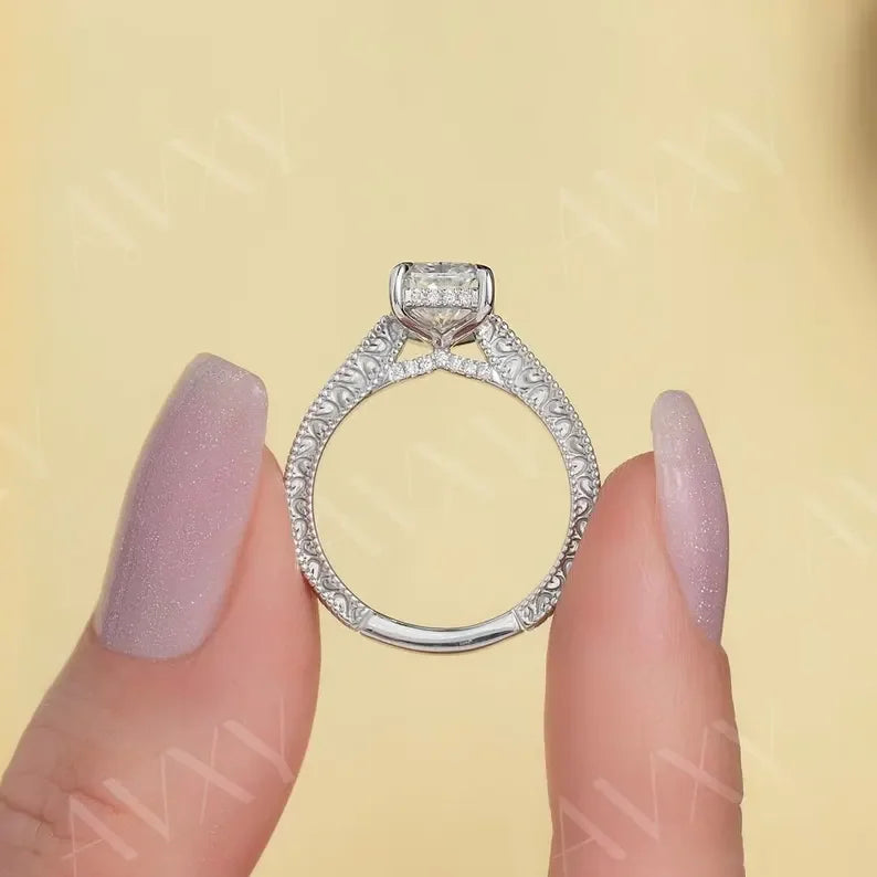 3.00CT Radiant Lab Grown Diamond Hidden Halo Pavé Band Engagement Ring Promise Wedding Ring Gift for Newlyweds Mother Gift Diamond Jewelry
