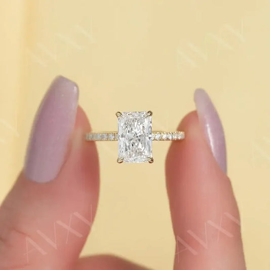 Radiant 3.00CT Lab Grown Diamond Solitaire Engagement Ring Pavé Band Promise Ring Wedding Ring Bridal Jewelry Elegant Gift for Her

