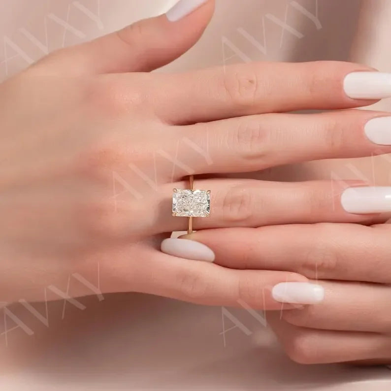 Radiant 4.00CT Lab Grown Diamond Engagement Ring | Solitaire Design | Proposal Ring | Handcrafted Bridal Ring | Unique Diamond Gift for Wife

