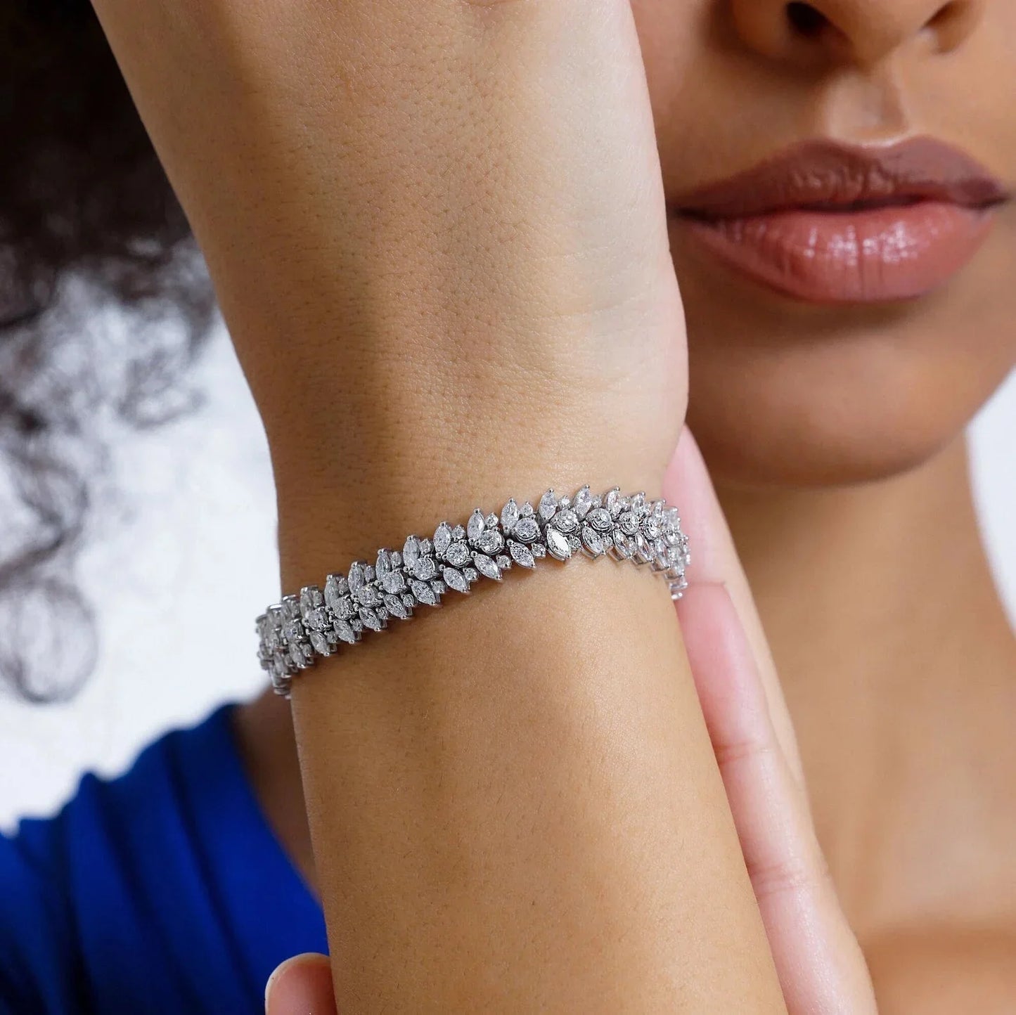Round and Marquise 9.50tcw Lab Grown Diamond Elegant Tennis Bracelet, EF Color, VS Clarity, IGI Certified 