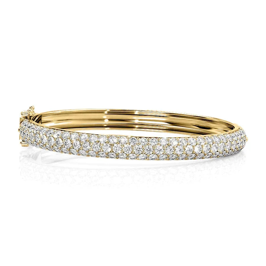Round Lab-Grown Diamond 3 Row Bombe Bangle, EF Color, VS Clarity, IGI Certified 