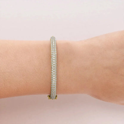 Round Lab-Grown Diamond 3 Row Bombe Bangle, EF Color, VS Clarity, IGI Certified 