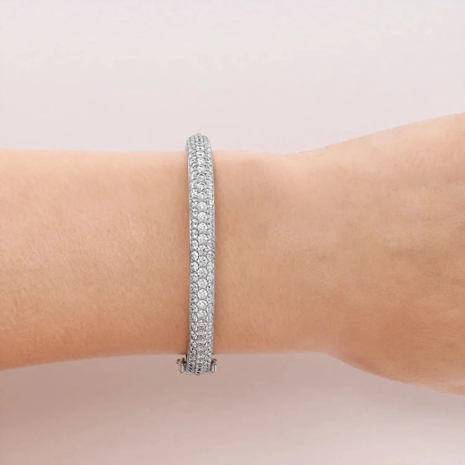 Round Lab-Grown Diamond 3 Row Bombe Bangle, EF Color, VS Clarity, IGI Certified 