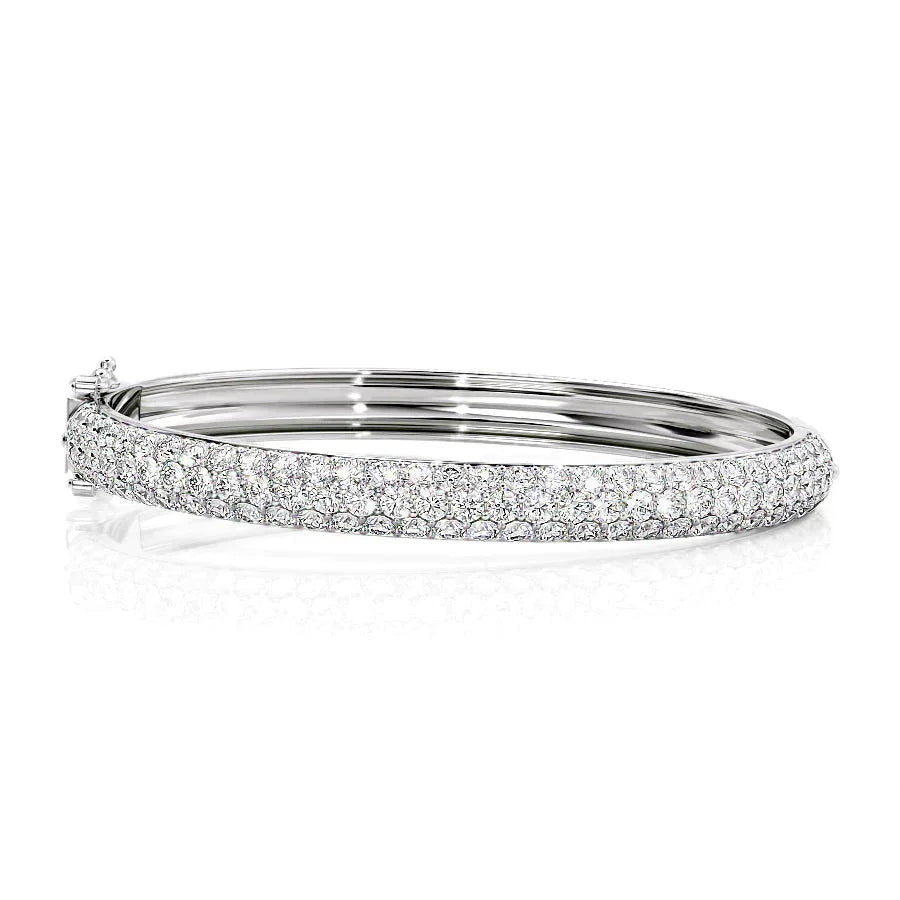 Round Lab-Grown Diamond 3 Row Bombe Bangle, EF Color, VS Clarity, IGI Certified 