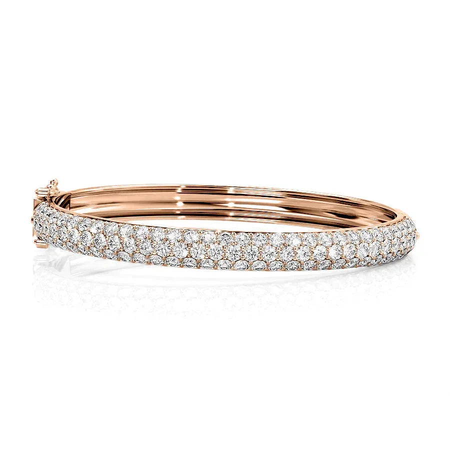 Round Lab-Grown Diamond 3 Row Bombe Bangle, EF Color, VS Clarity, IGI Certified 