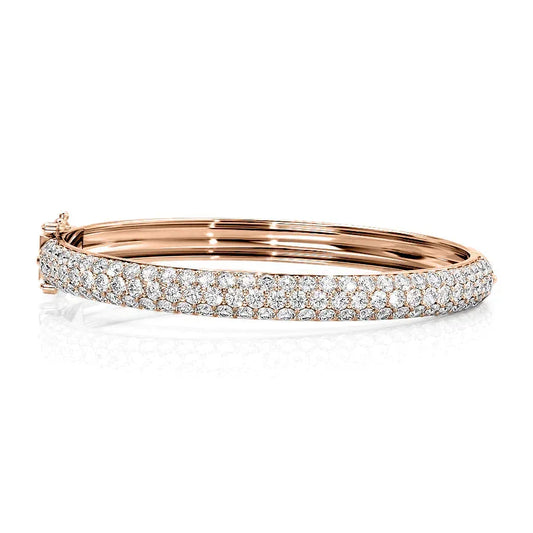 Round Lab-Grown Diamond 3 Row Bombe Bangle, EF Color, VS Clarity, IGI Certified 