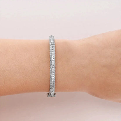 Round Lab-Grown Diamond 3 Row Bombe Bangle, EF Color, VS Clarity, IGI Certified 
