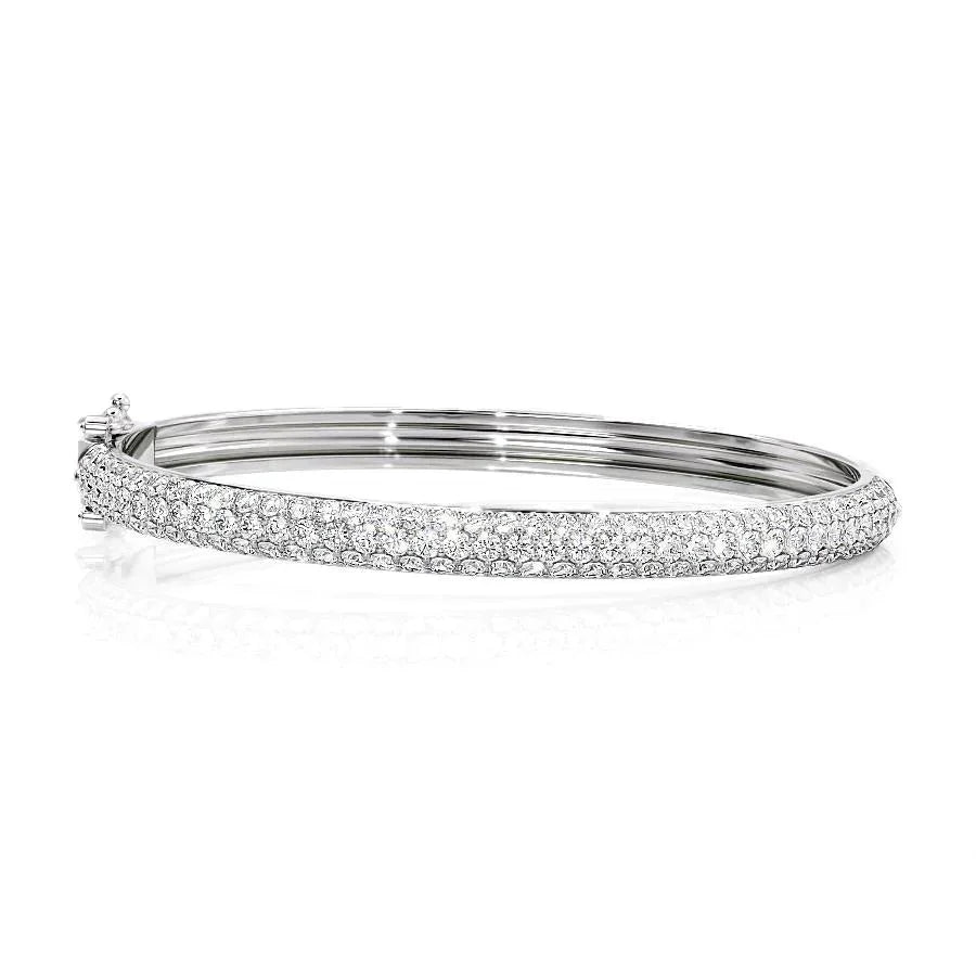 Round Lab-Grown Diamond 3 Row Bombe Bangle, EF Color, VS Clarity, IGI Certified 