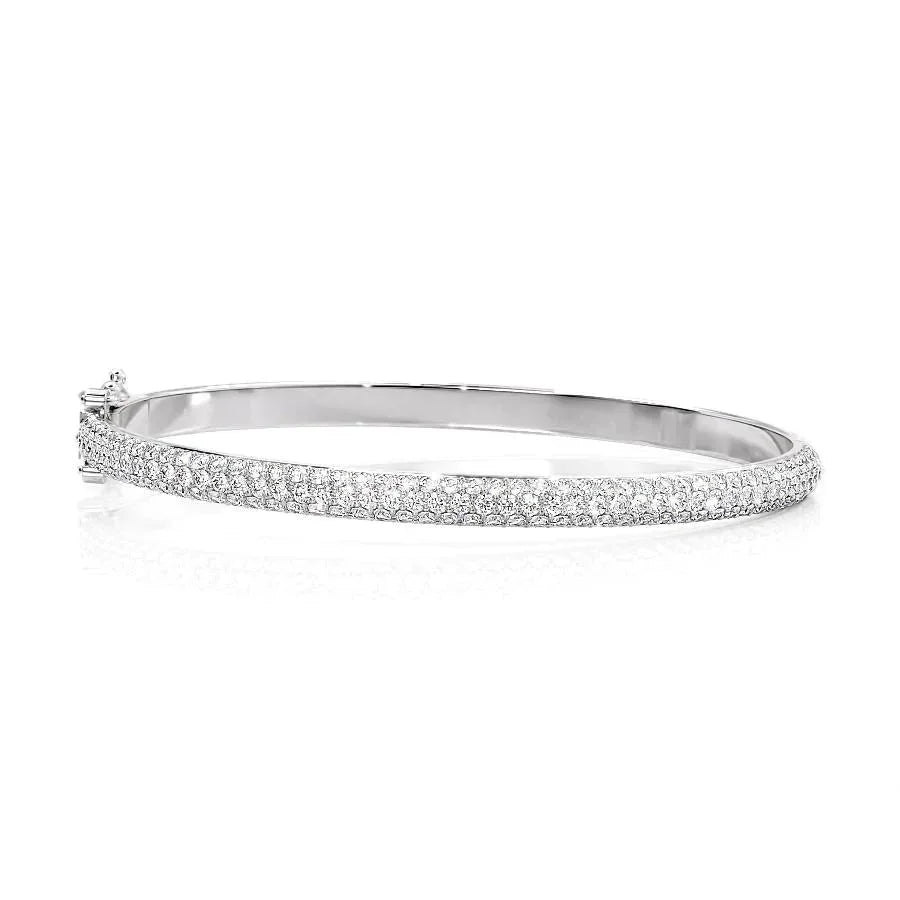 Round Lab-Grown Diamond 3 Row Bombe Bangle, EF Color, VS Clarity, IGI Certified 