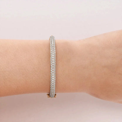 Round Lab-Grown Diamond 3 Row Bombe Bangle, EF Color, VS Clarity, IGI Certified 