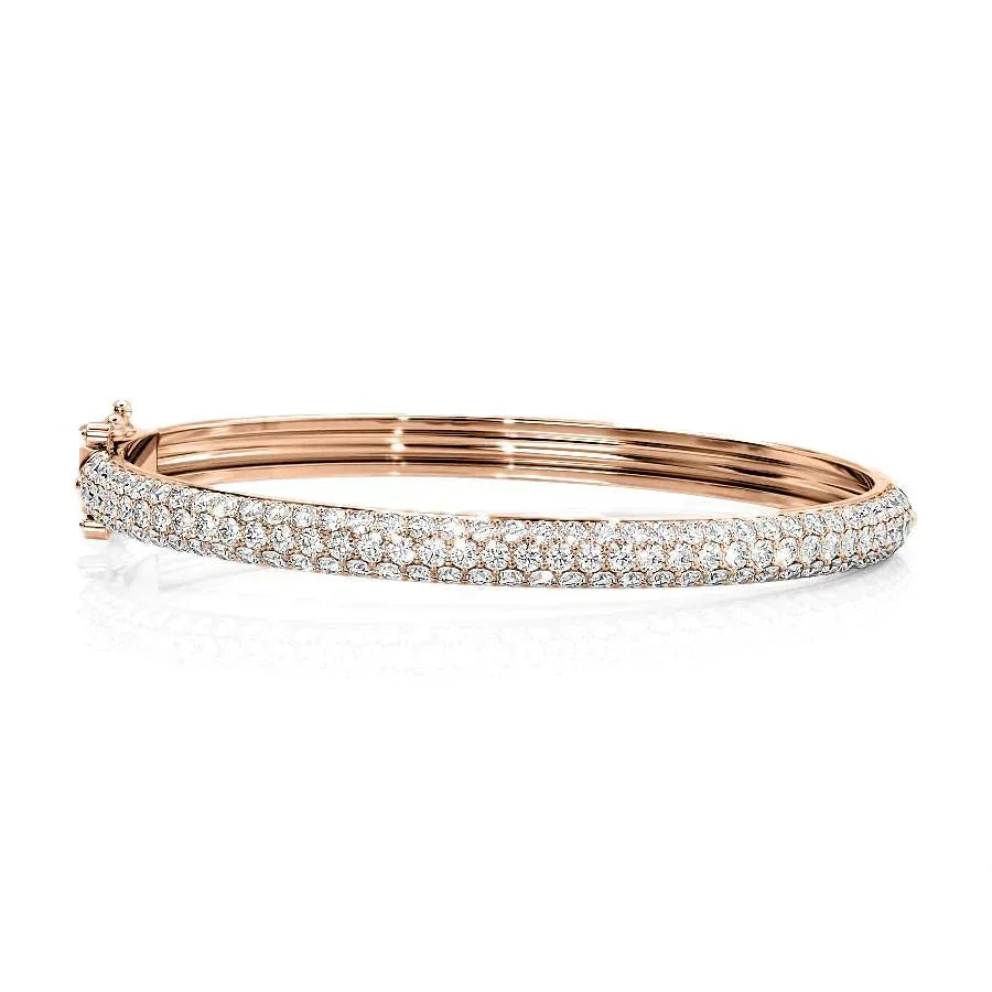 Round Lab-Grown Diamond 3 Row Bombe Bangle, EF Color, VS Clarity, IGI Certified 