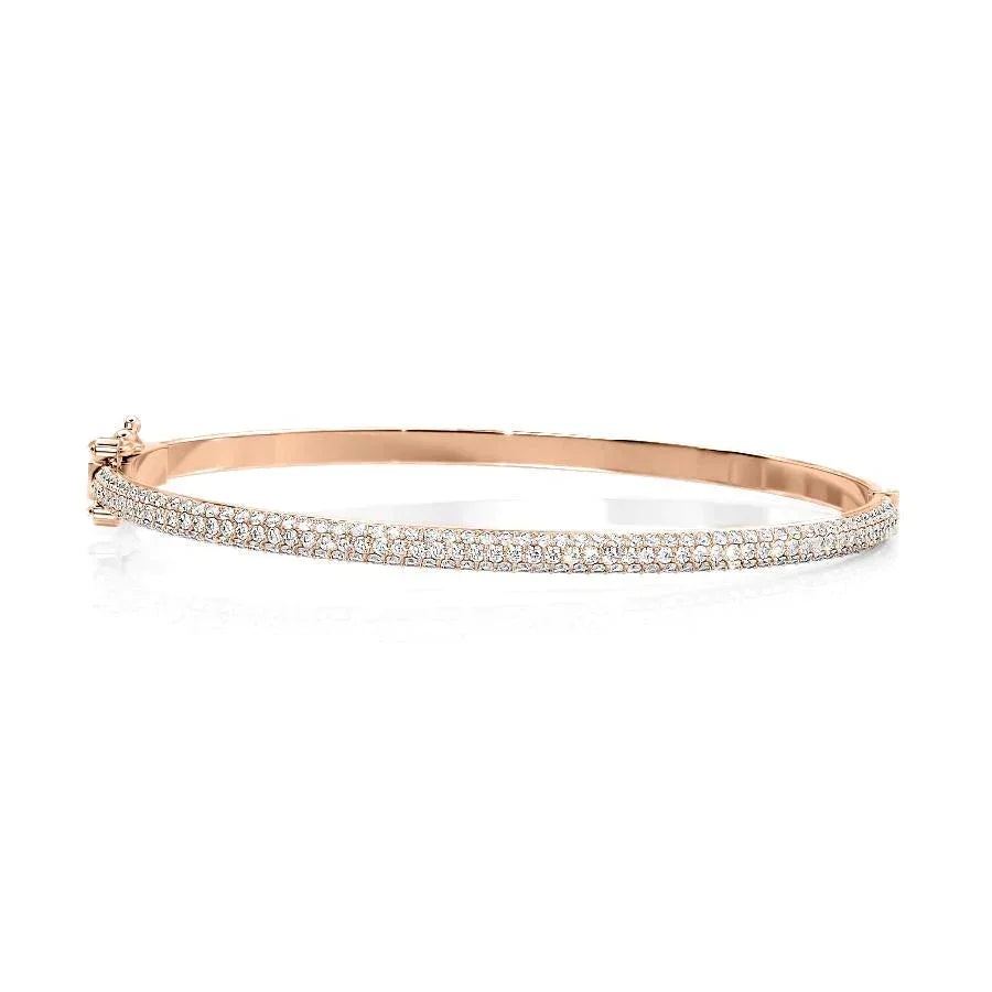 Round Lab-Grown Diamond 3 Row Bombe Bangle, EF Color, VS Clarity, IGI Certified 