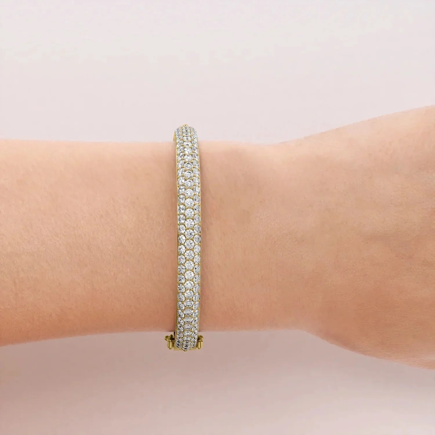 Round Lab-Grown Diamond 3 Row Bombe Bangle, EF Color, VS Clarity, IGI Certified 