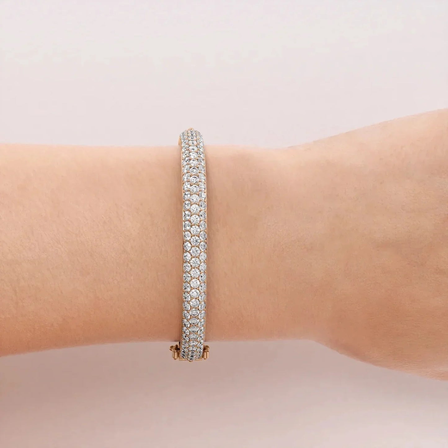 Round Lab-Grown Diamond 3 Row Bombe Bangle, EF Color, VS Clarity, IGI Certified 